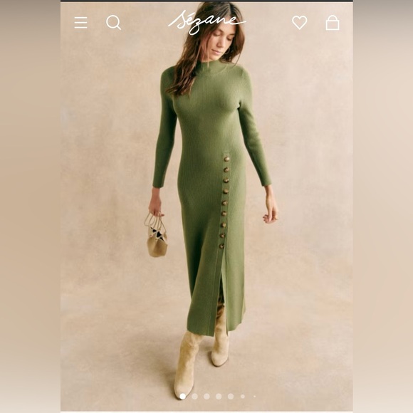Sezane Dresses & Skirts - sezane Harper Ribbed Knit Long Sleeve Maxi Dress in Olive Green